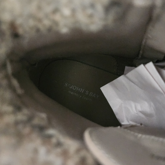 St. John's Bay Frampton Taupe Lace-up Knit Cuff Buckle Boots Sz 7 Classic Casual - Picture 7 of 12